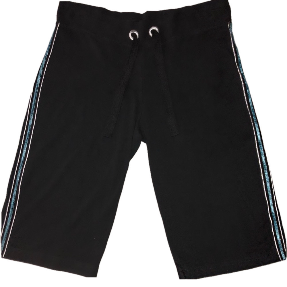 Women’s Workout Capri Sweats - Black & Blue stripes - Size Medium